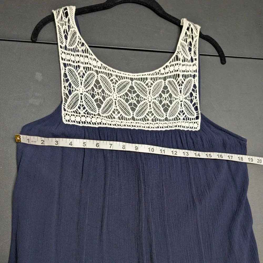 Charlotte Russe Navy Blue Crochet Lace Yoke Mini Dress Sleeveless Boho Shift‎ L